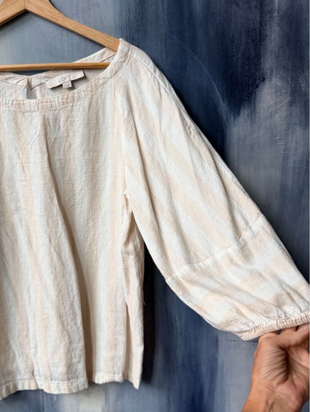LOFT Linen Viscose Balloon Sleeve Blouse Cream S - Picture 3 of 6